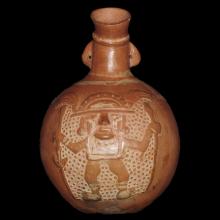 Hominoid orange ware terracotta vessel